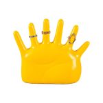 Yellow hand-shaped ring holder with jewellery