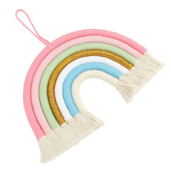 macrame woven rainbow 7 colors hand woven rainbow wall hanging tassel decoration for home room photo prop bz 703 Pastel macramé rainbow wall hanging with tassels