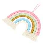 macrame woven rainbow 7 colors hand woven rainbow wall hanging tassel decoration for home room photo prop bz 703 Pastel macramé rainbow wall hanging with tassels