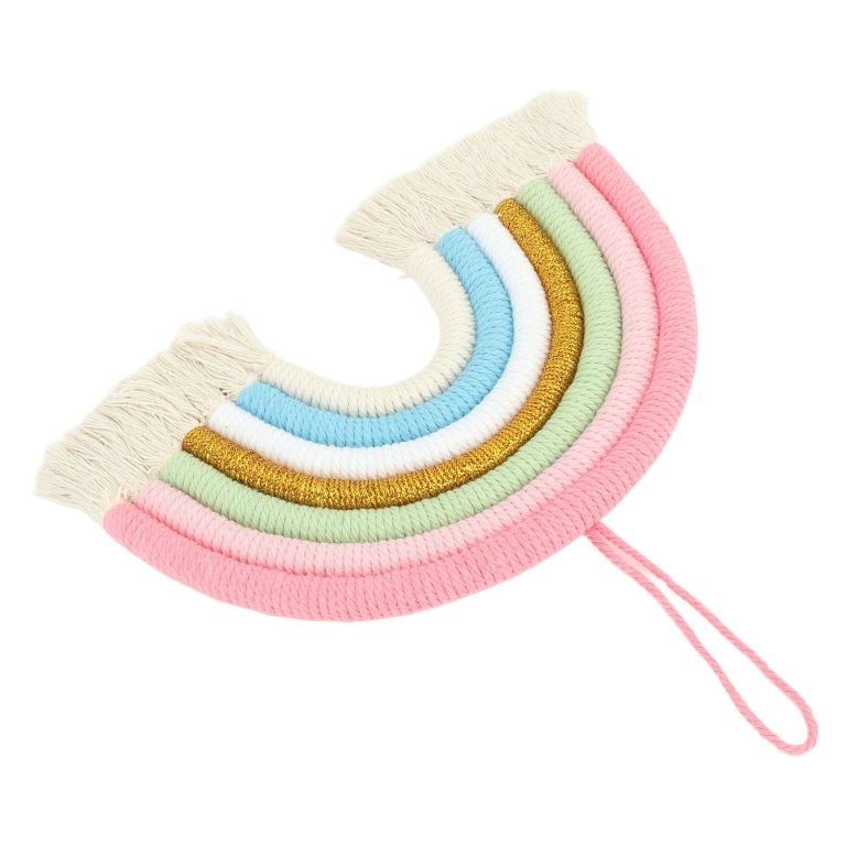 macrame woven rainbow 7 colors hand woven rainbow wall hanging tassel decoration for home room photo prop bz 703 Pastel woven rainbow wall hanging with tassels