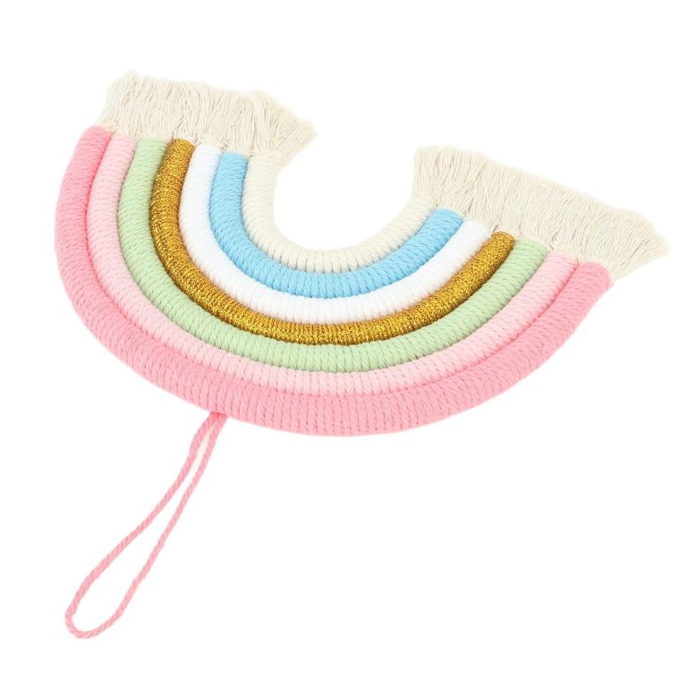 macrame woven rainbow 7 colors hand woven rainbow wall hanging tassel decoration for home room photo prop bz 703 Pastel woven rainbow wall hanging with tassels