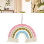 macrame woven rainbow 7 colors hand woven rainbow wall hanging tassel decoration for home room photo prop bz 703 Pastel macramé rainbow wall hanging with tassels