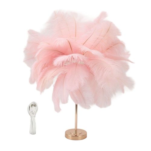 v1294 ym0521 3119230059413 00.jpg Pink feather table lamp with gold base