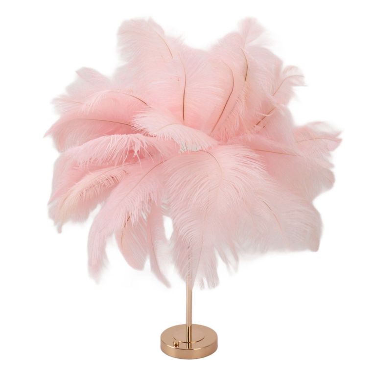 Pink feather table lamp with gold base