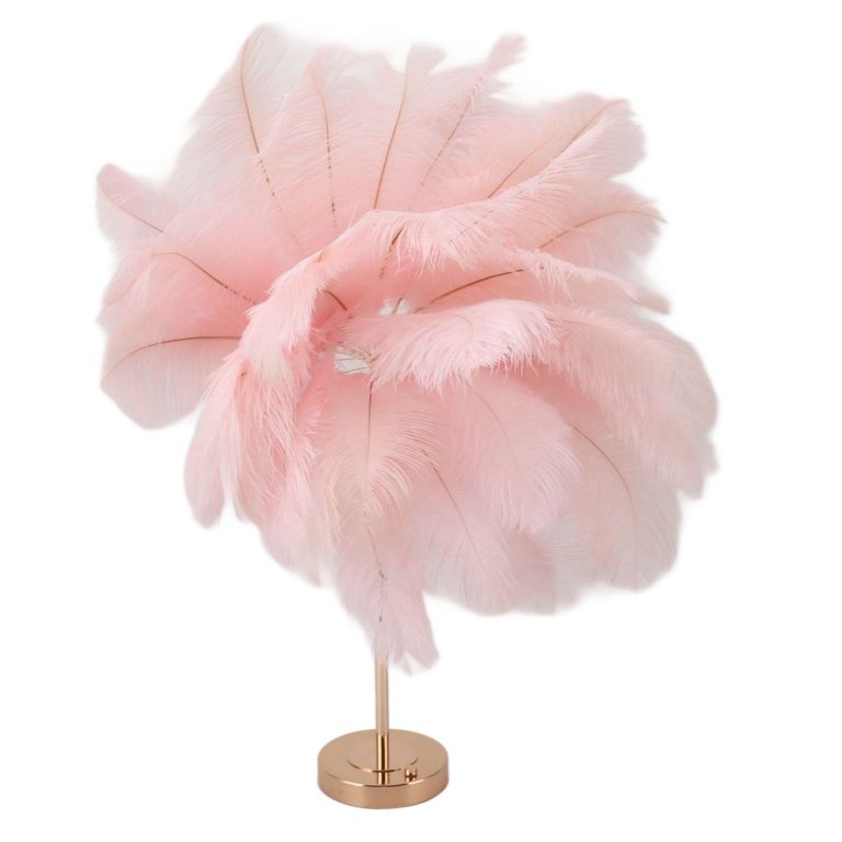 Pink feather lamp on gold stand