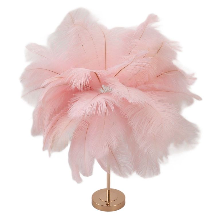 Pink feather lamp on gold stand