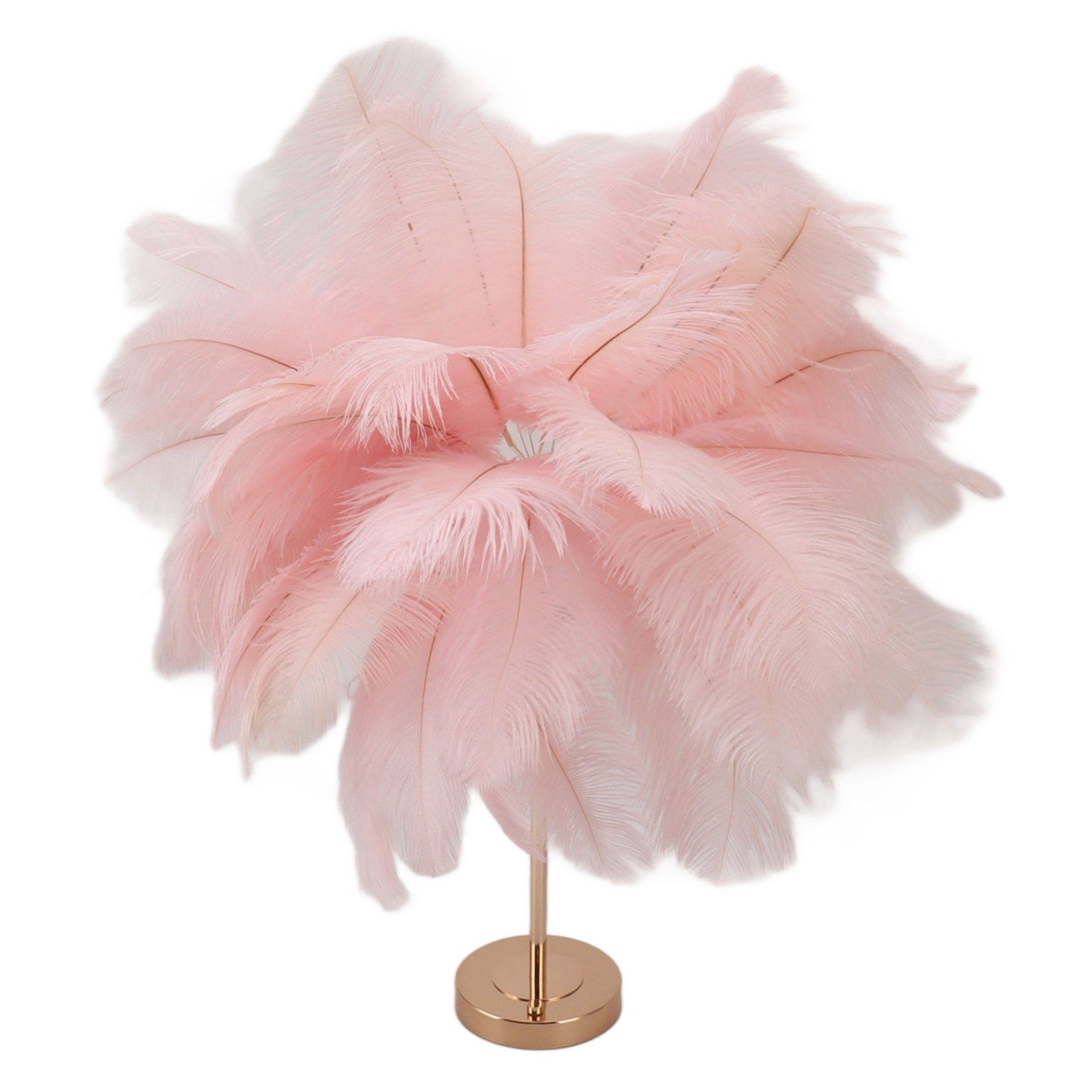Pink feather lamp on gold stand