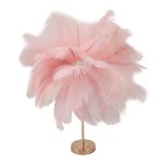 Pink feather decorative lamp on gold stand