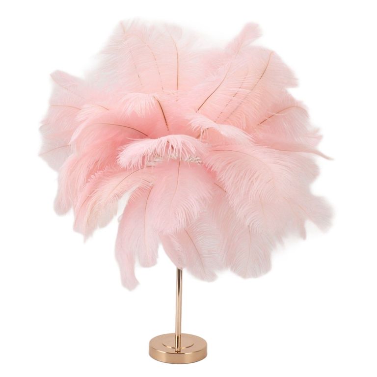 Pink feather decorative piece on gold stand