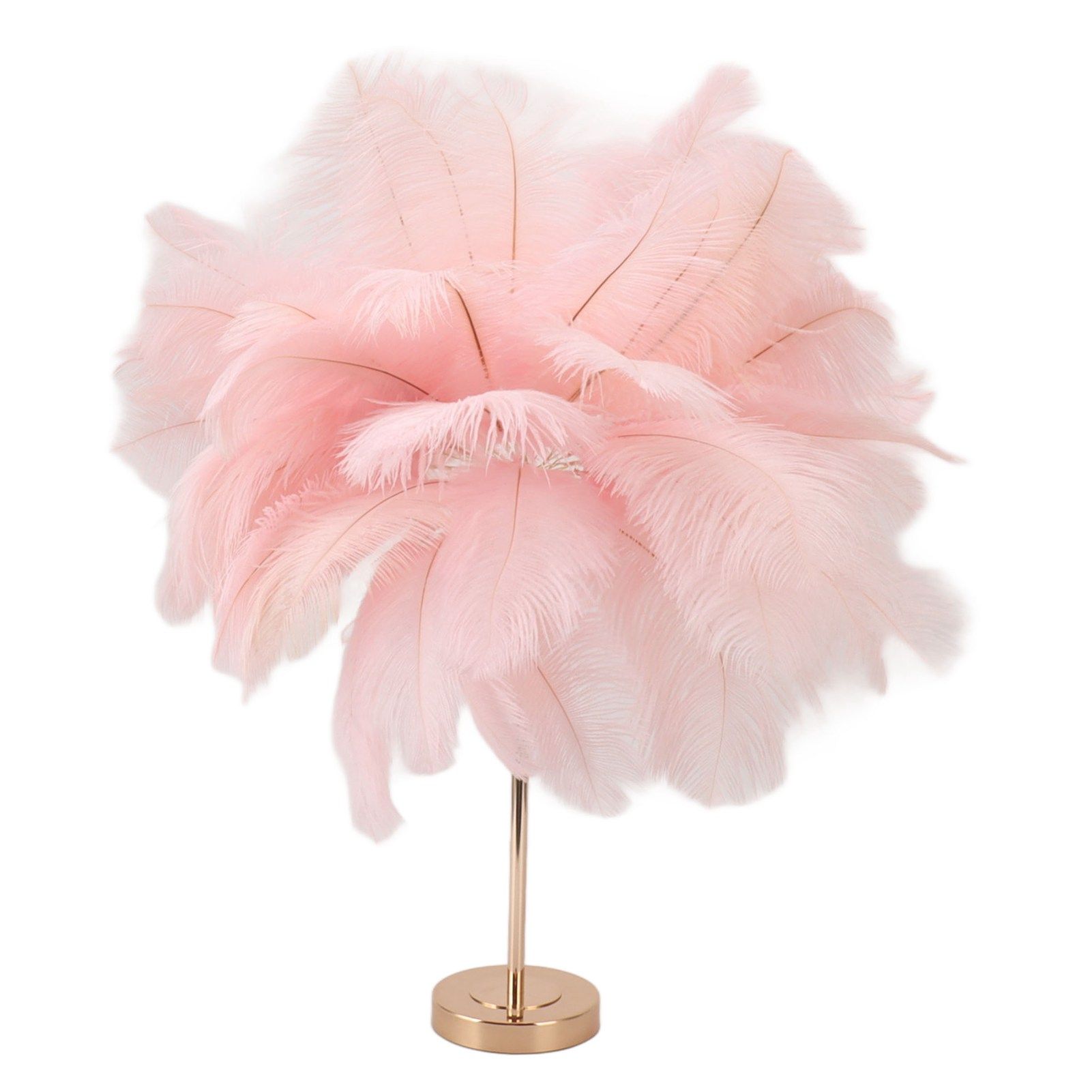 Pink feather decorative piece on gold stand
