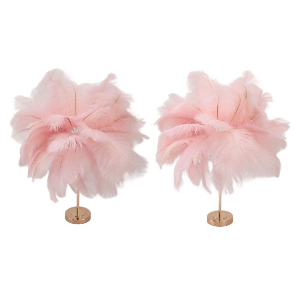 Pair of pink feather table lamps