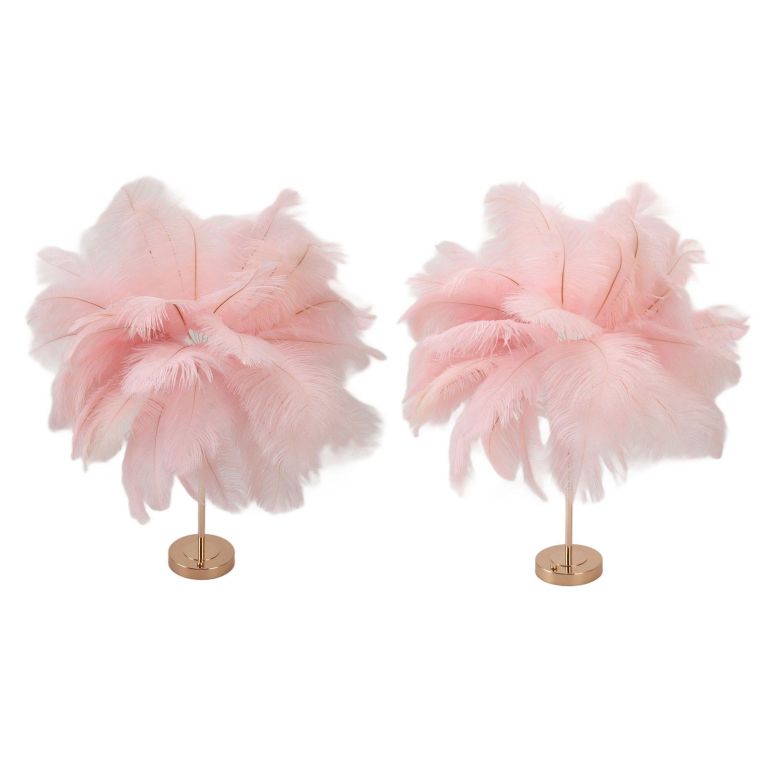 Pair of pink feather table lamps