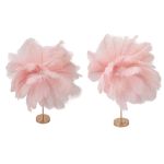 Two pink feather lamps on gold stands