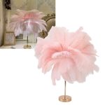 Pink feather floor lamp with gold base