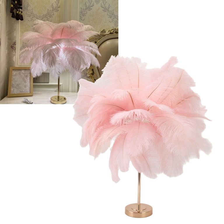 Pink feather floor lamp with gold base