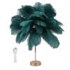 Teal feather table lamp with gold base