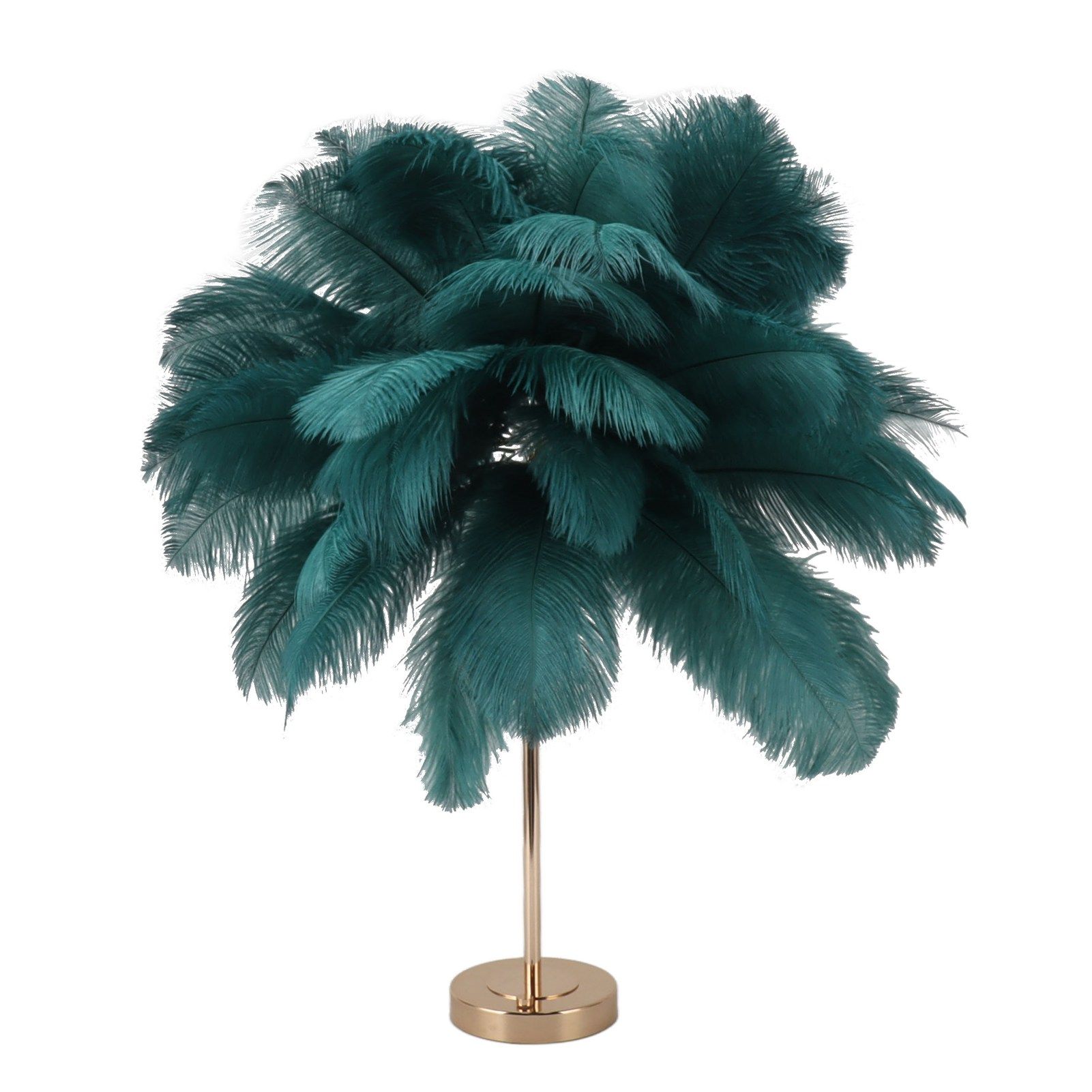 Teal feather lamp with gold stand