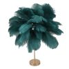 Teal ostrich feather lamp on gold stand