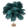Teal feather table lamp with gold base