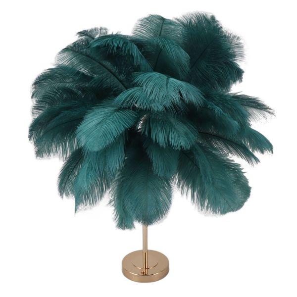 Teal feather table lamp with gold base