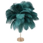 Teal feather table lamp with gold base
