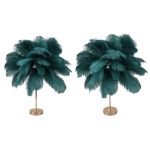 Pair of teal feather table lamps
