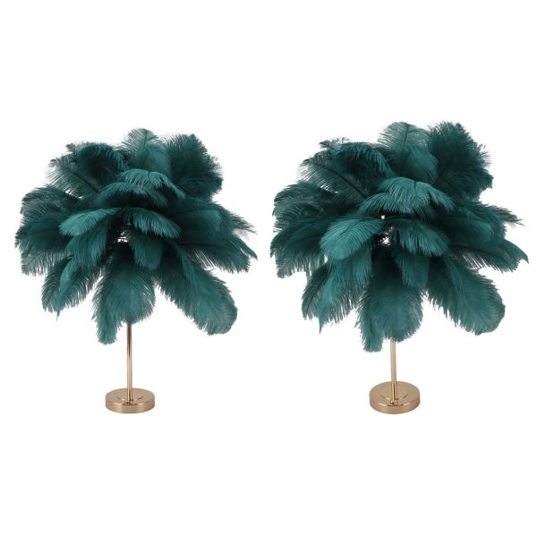 Pair of teal feather table lamps
