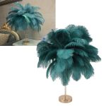 Teal ostrich feather table lamp with gold base