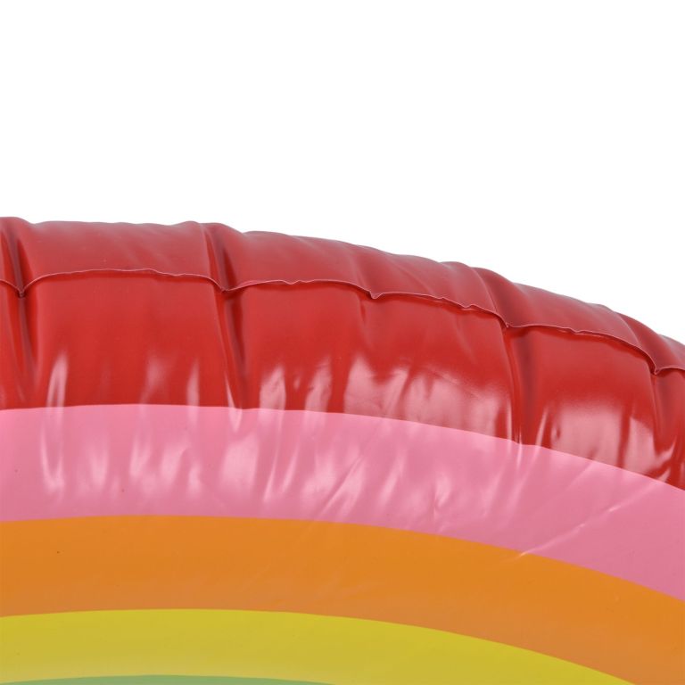 inflatable rainbow cloud drink holder floating beverage salad fruit serving bar pool float tool Close-up of inflatable rainbow pool float