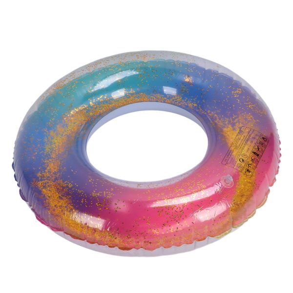 colored swimming rings bright colors sequin thickened inflatable glitter swim rings for swimming pool Glitter-filled rainbow inflatable swim ring