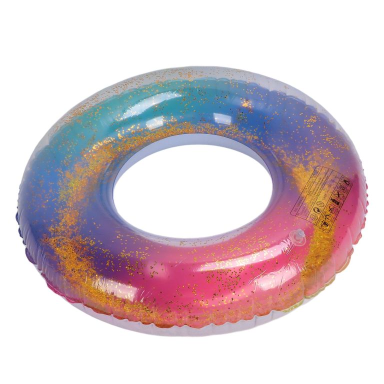 colored swimming rings bright colors sequin thickened inflatable glitter swim rings for swimming pool Glitter-filled rainbow inflatable swim ring