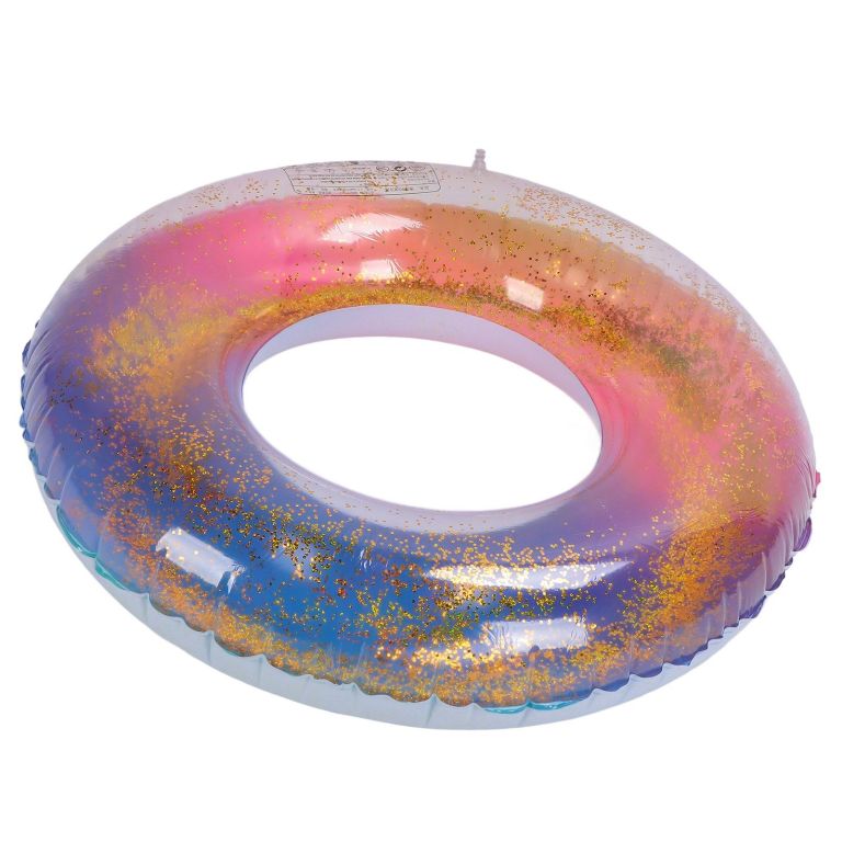 colored swimming rings bright colors sequin thickened inflatable glitter swim rings for swimming pool Glitter-filled pink and blue inflatable swim ring