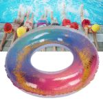 colored swimming rings bright colors sequin thickened inflatable glitter swim rings for swimming pool Children kicking in pool with glitter inflatable ring