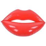 Inflatable red lips pool float on white background