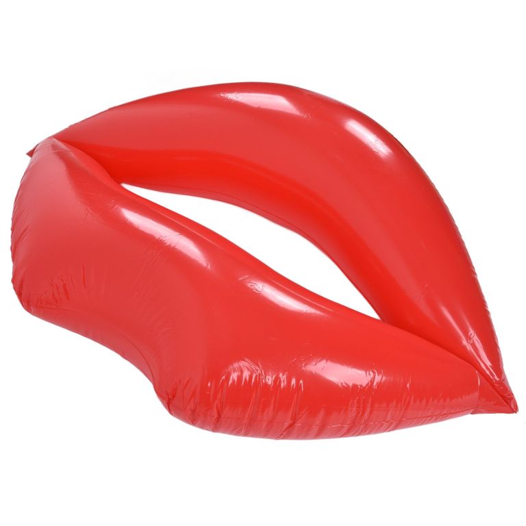 Red inflatable lips pool float on white background