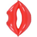 Red inflatable lips pool float on white background