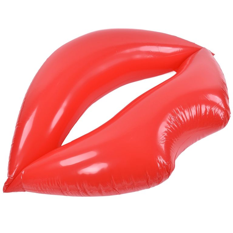 Red inflatable lips pool float on white background