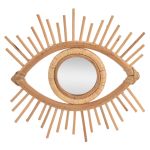 Rattan eye-shaped mirror with sunburst frame
