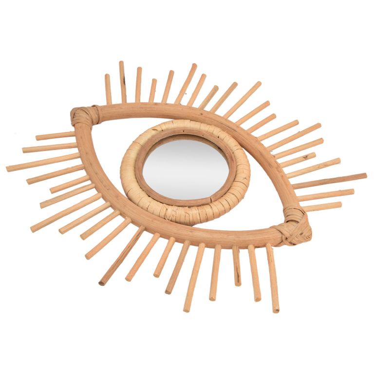 Rattan eye-shaped wall decor with sunburst spokes