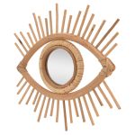 Rattan eye-shaped mirror with sunburst frame