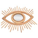 Rattan eye-shaped mirror with sunburst frame