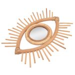 Rattan eye-shaped mirror with sunburst frame