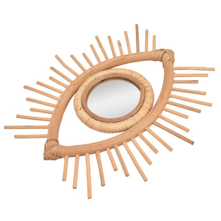 Rattan eye-shaped mirror with sunburst frame