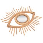 Eye-shaped rattan mirror with sunburst frame