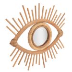 Rattan eye-shaped sunburst wall mirror