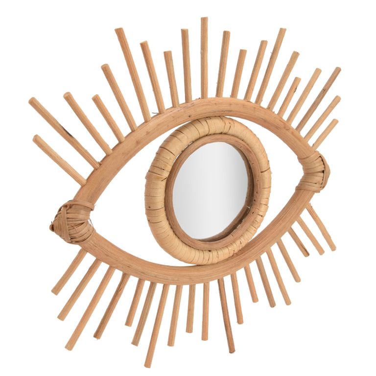 Rattan eye-shaped sunburst wall mirror
