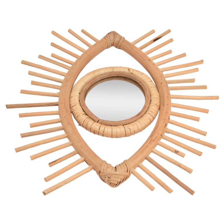 Rattan sunburst mirror frame on white background