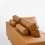 modern deep seated sofa, two seater, faux leather, brown brown pu leather Tan leather sofa with bolster cushions