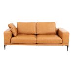 modern deep seated sofa, two seater, faux leather, brown brown pu leather Tan leather two-seater sofa with black legs