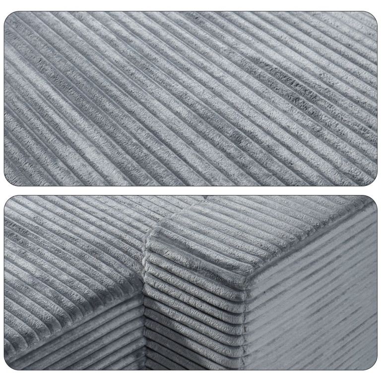 Close-up of grey ribbed fabric cushions